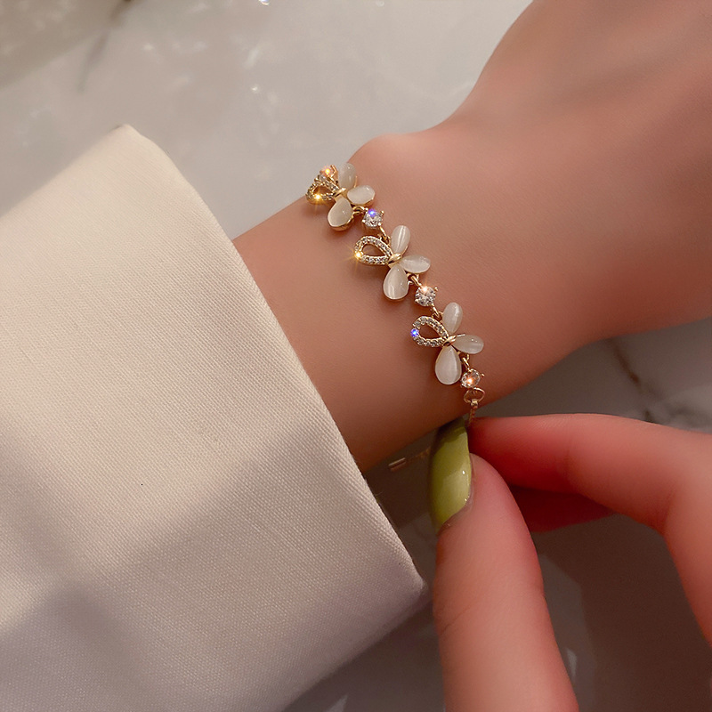 Real Gold Plated Cat's Eye Zircon Butterfly Korean Fashion Design Bracelet Internet Celebrity Temperament Jewelry for Women