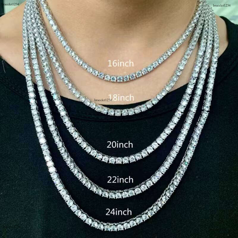 High Quality 3MM Tennis Chain Moissanite Vvs 5A VVS Moissanite Iced Out Round Brilliant Cut Dia Gold Plated Fine Necklace for Men Women