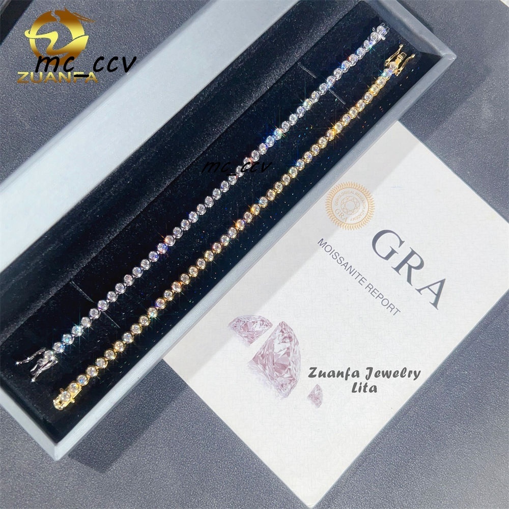 New Round Design 3mm Necklace Hip Hop 925 Sterling Silver Moissanite Bracelet Tennis Chain