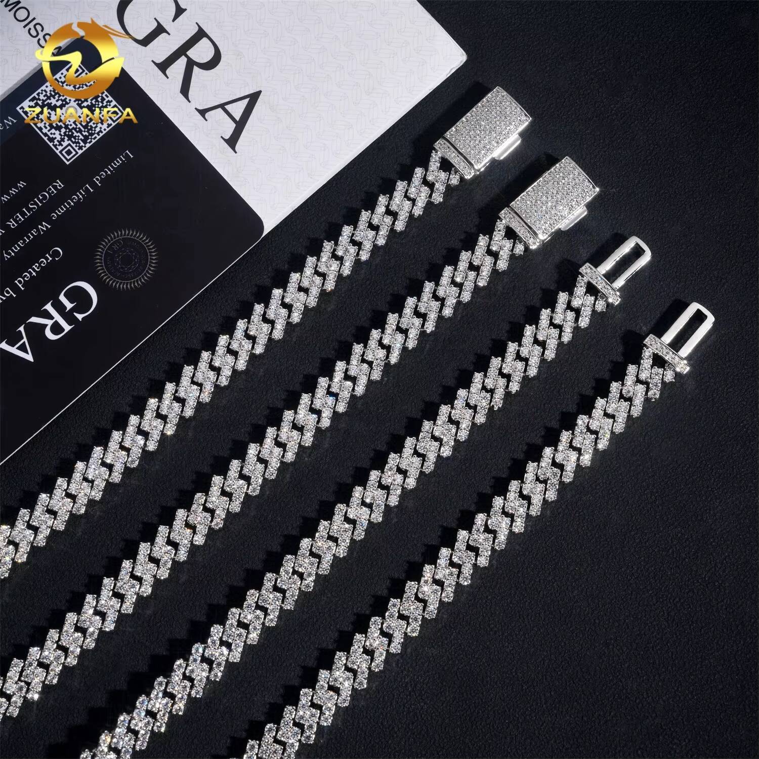 Hot Sale 925 Silver Hip Hop Jewelry Iced Out 8mm One Row Stone Miami Moissanite Cuban Link Chain