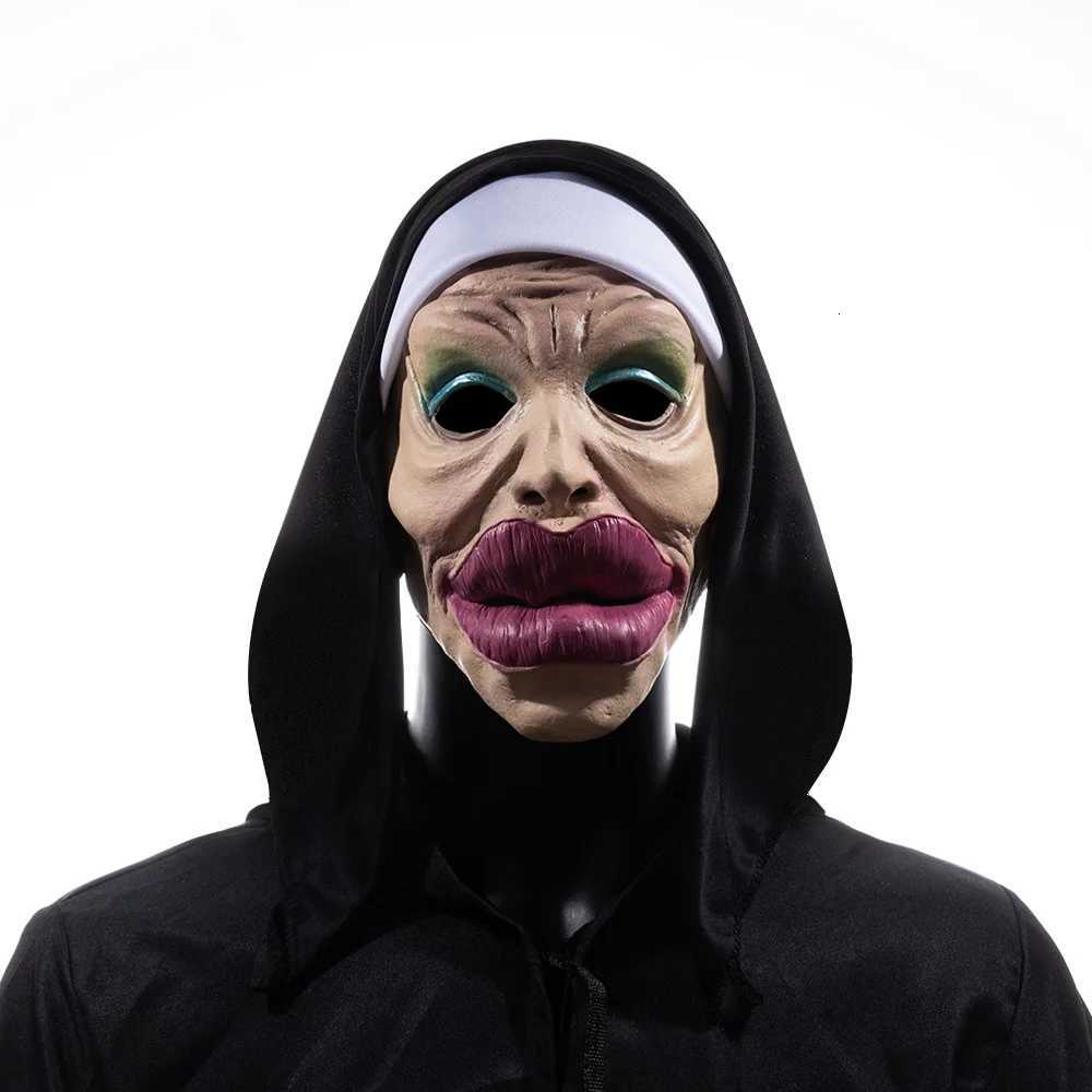 Funny Sexy Big Lips Nun Mask Cosplay Full Head Masks with Headscarf Halloween Carnival Party Costume PropsXJ250905