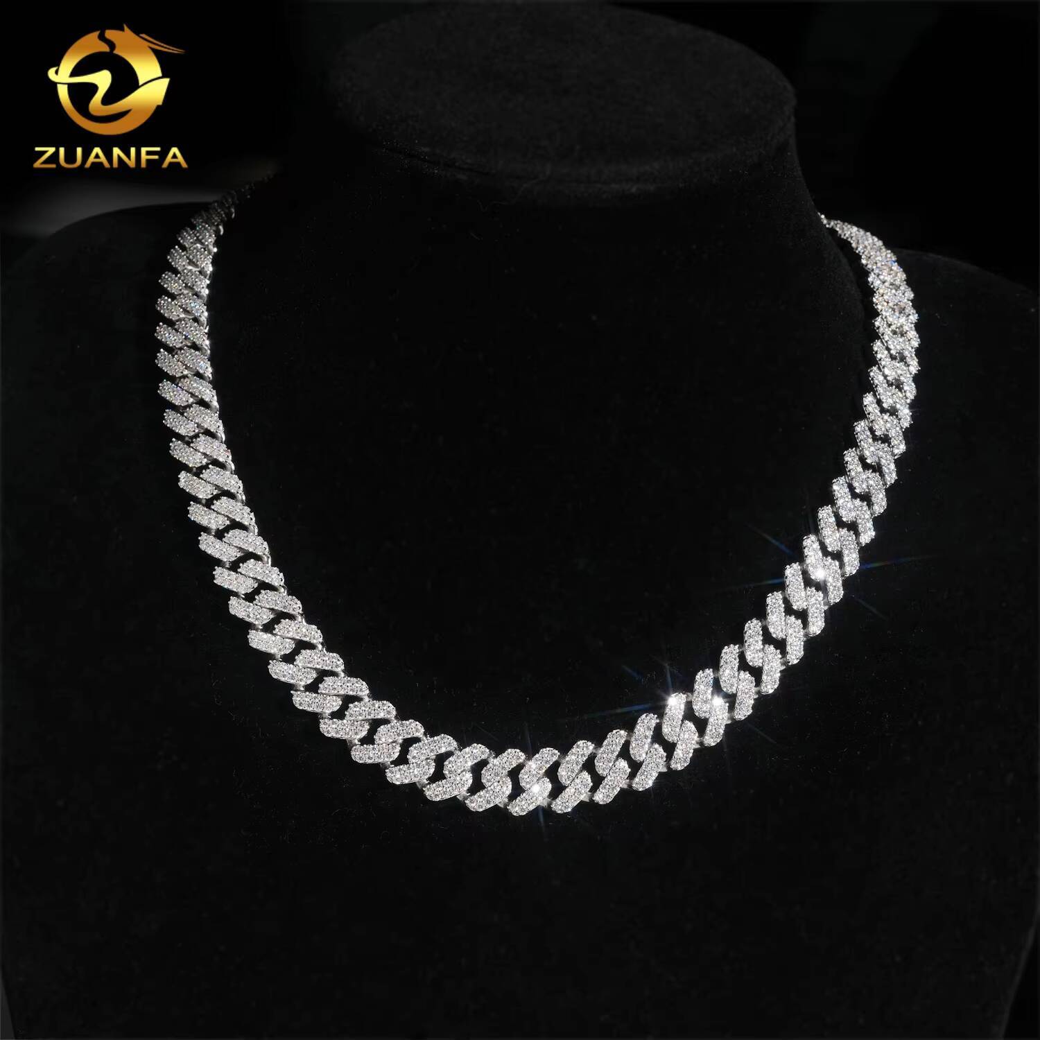 2Rows 125mm Hip Hop Rapper Jewelry Link Chain Custom Iced Out Diamond Miami Cuban Link Chain VVS Moissanite 925 Silver Necklace