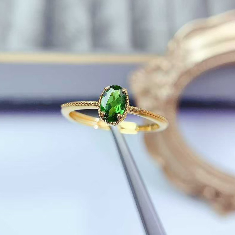 Simple 925 silver ring natural chrome diopside ring with certificate 18K gold plated sterling silver diopside jewelry