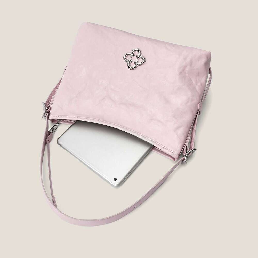 New Kaisile Pink Songtao Hobo Shoulder for Women High-end Wrinkled Vegetable Tanned Leather Underarm Crossbody Bag