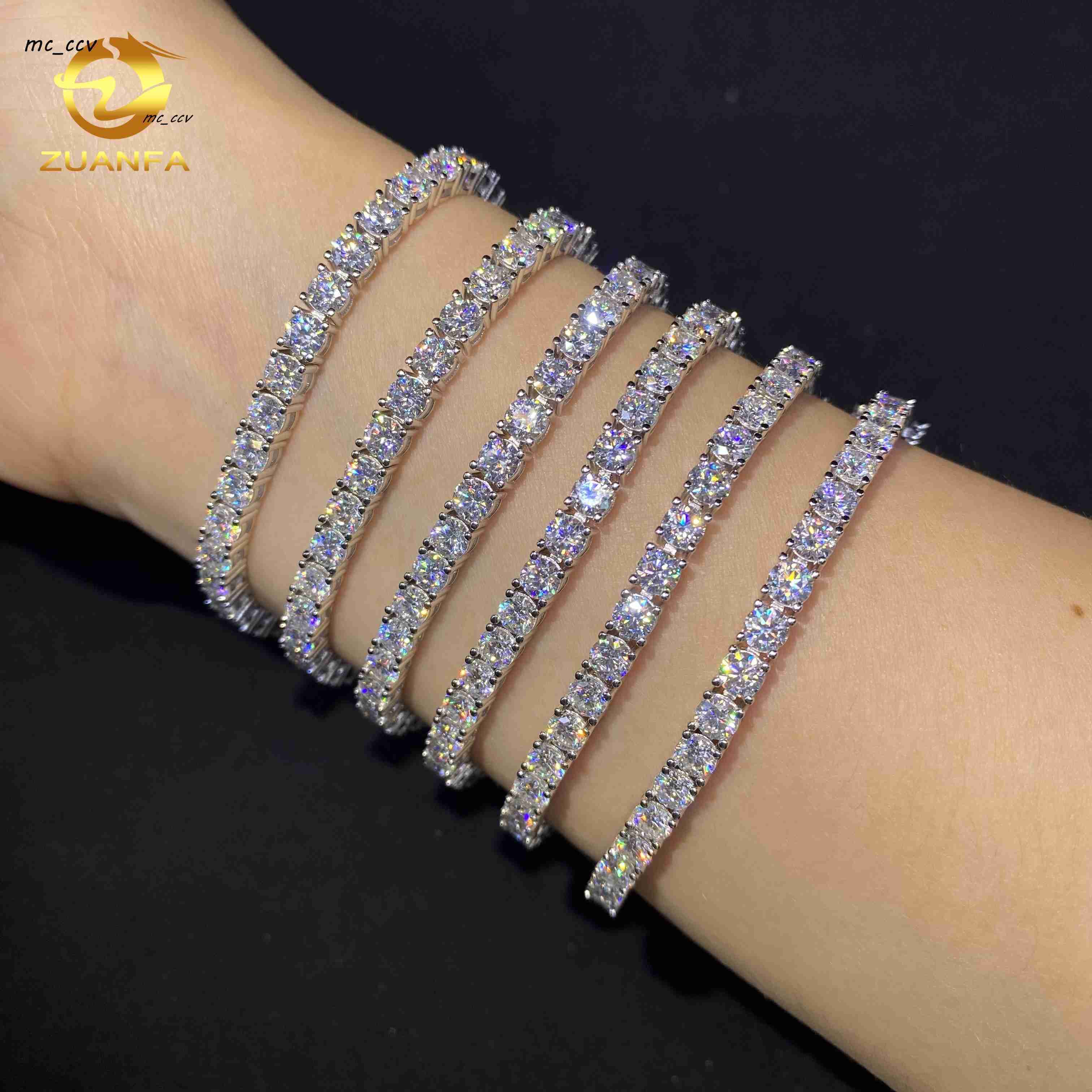 Fast Shipping Hot Sale 925 Sterling Silver Hip Hop Jewelry Iced Out Tennis Chain 4mm Diamond VVS Moissanite Tennis Bracelet