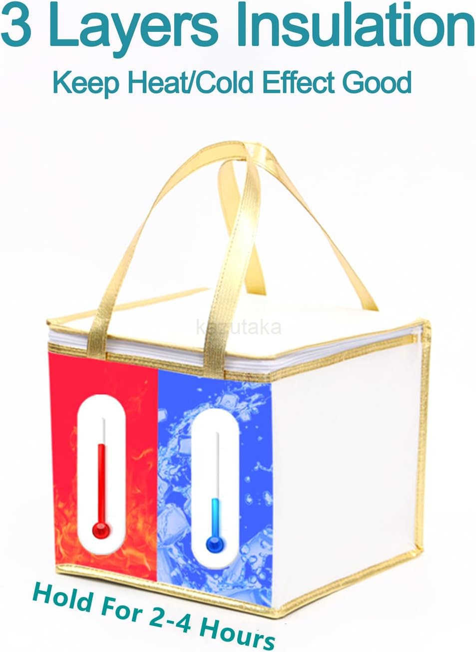 2Pack 118118138 Same Size Reusable Insulated Zipper Aluminum Foil Tote Bag Suit for Picnic Cake Fruit Drink Refrigeration Also for Delivery of Takeawa