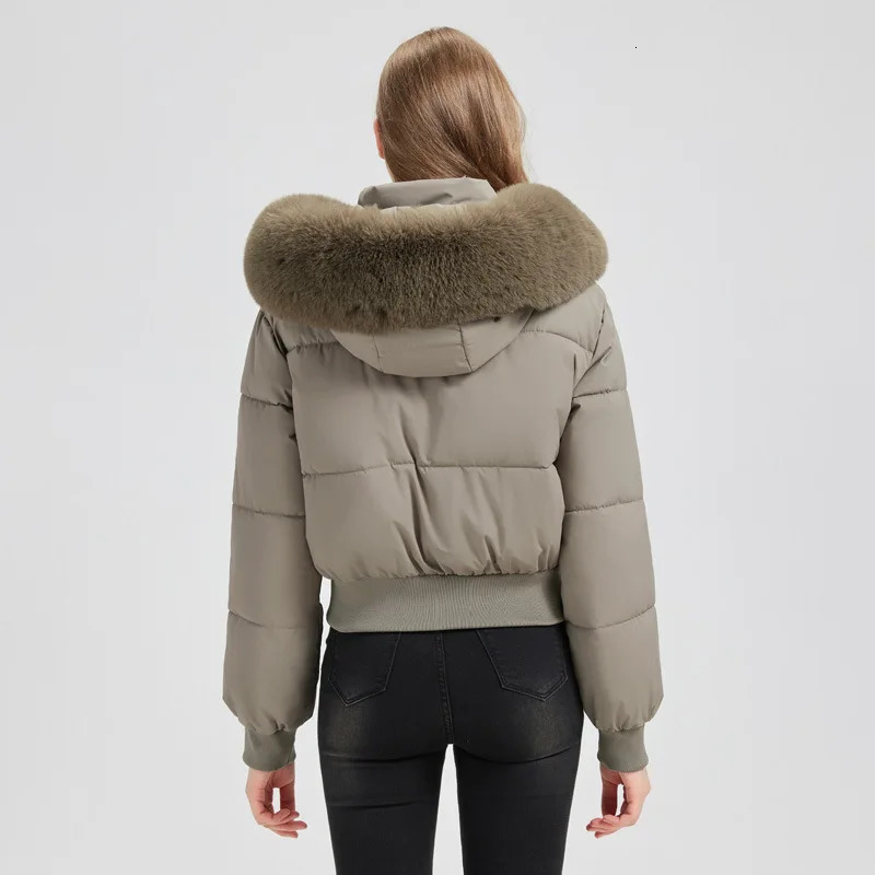 2025 Thick Short Womens Winter Jacket Parkas Down Cotton Casual Warm Fur Hooded Cropped Outwear 250905