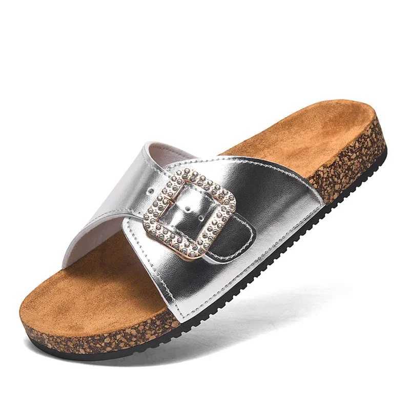 Womens Sandals Comfortable Beach Essentials Sandias Original Brik Flat Sandals with Cork Footbed Open Toe Slides Plus Size W250905