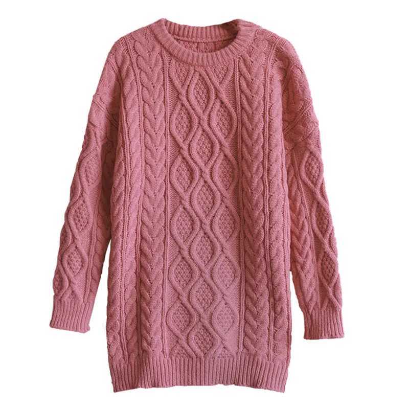 Women Chunky Cable Knit Sweater Pink Ivory Crew Neck Oversized Jumper Pullovers Autumn Winter Outfit Z250905