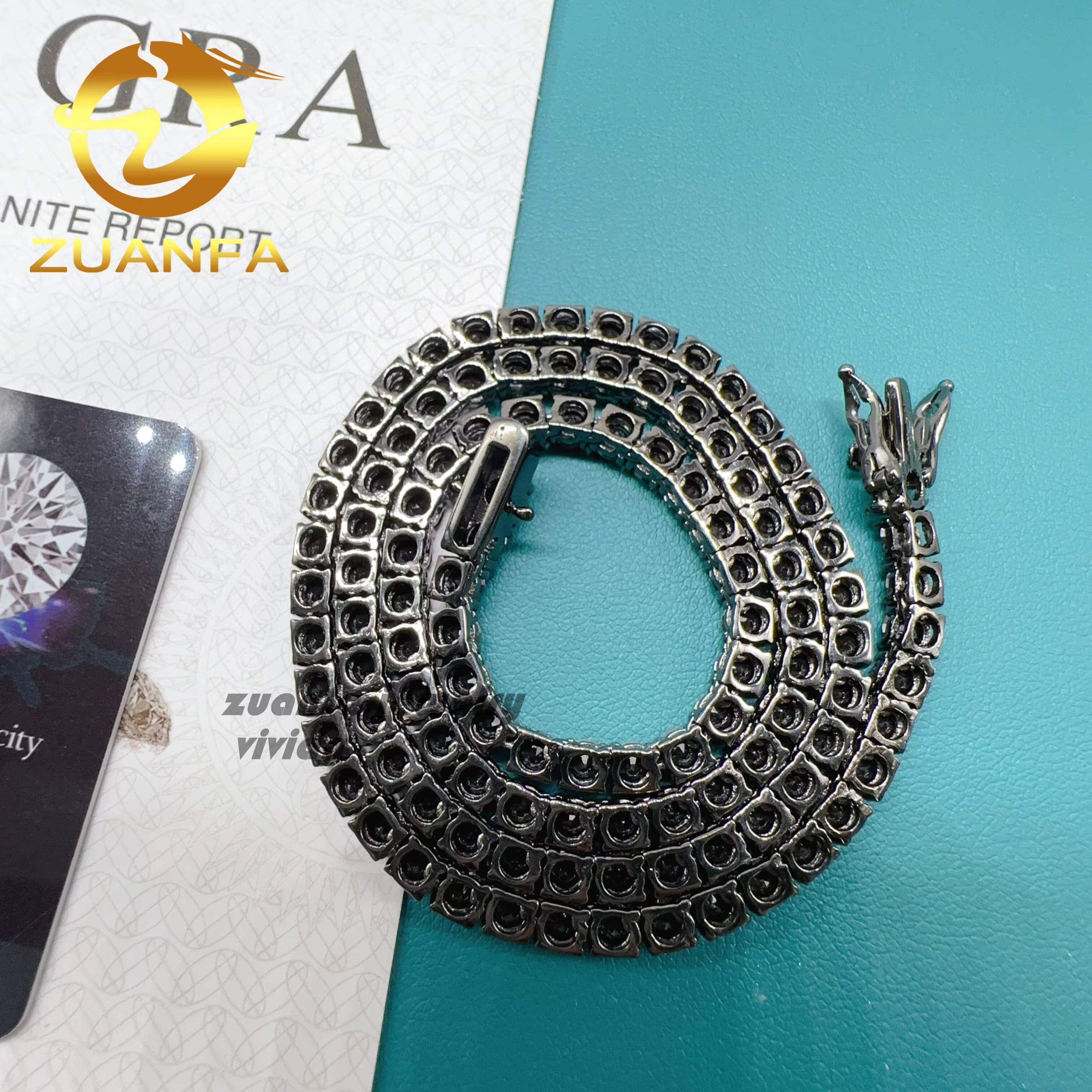 Factory Price 925 Sterling Silver 18k Gold Plated Luxury Hip Hop Black Moissanite Tennis Chain