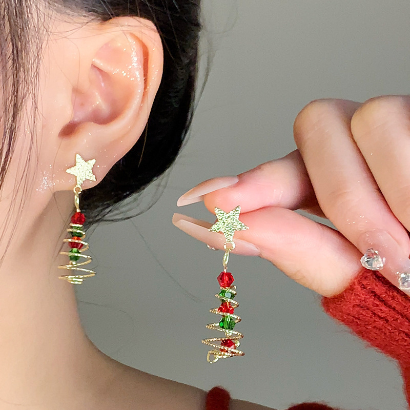 New Trendy Christmas Tree Earrings For Women Santa Claus Snowman Drop Earrings Five pointed star earring bow long earrings Jewelry Girls Christmas Gif