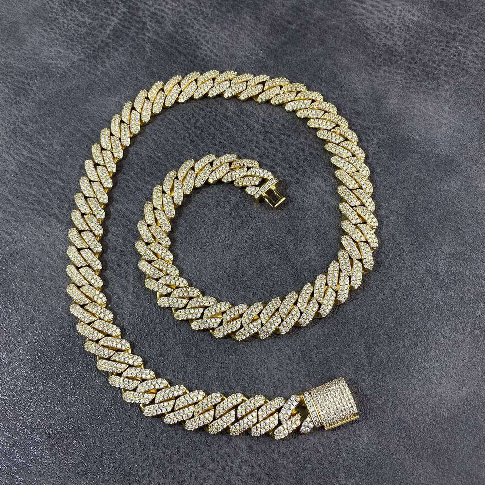 High Quality Hip Hop Fine Jewelry Men 12mm Full Iced Out Prong Solid Cuban Link Necklace Chain Bracelet