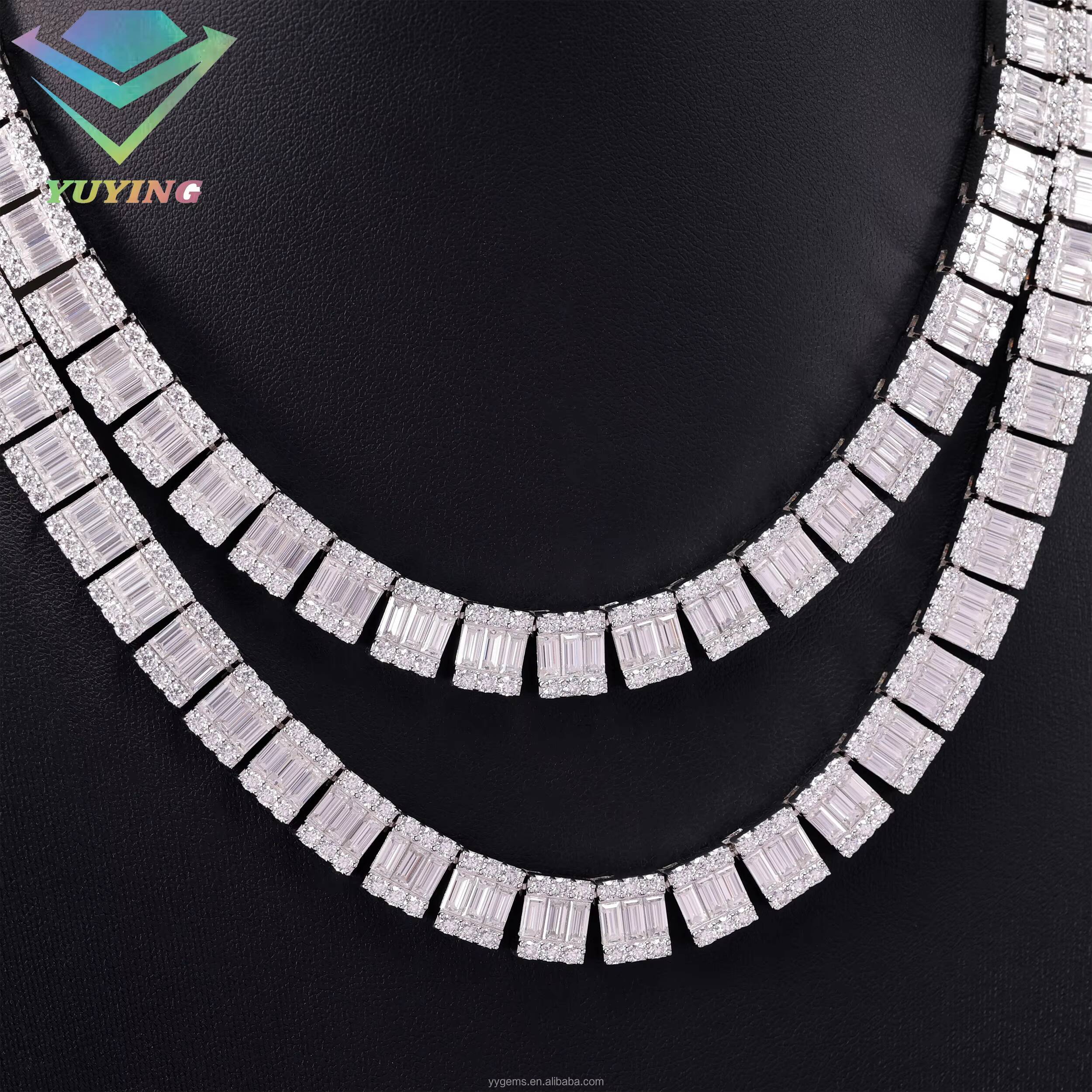 VVS Baguette Diamond S925 Silver GRA Moissanite 18k Gold Plated Necklace Hiphop Cuban Link Chain for Fashion Jewelry