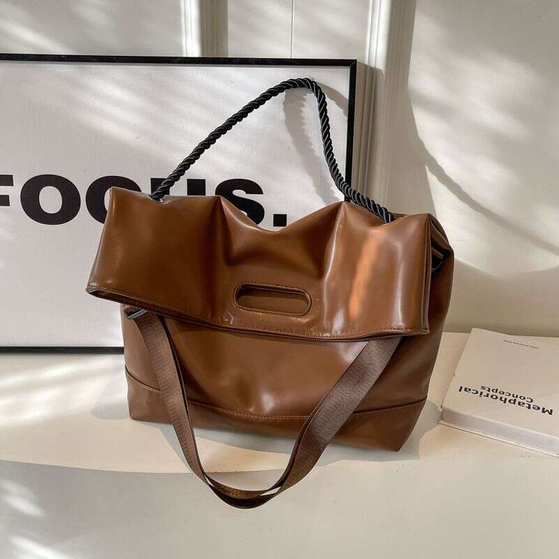 Minimalist Brown Soft Leather Commuter Tote With Western Design Crossbody 2024 Solid Color New Single Shoulder Bag For