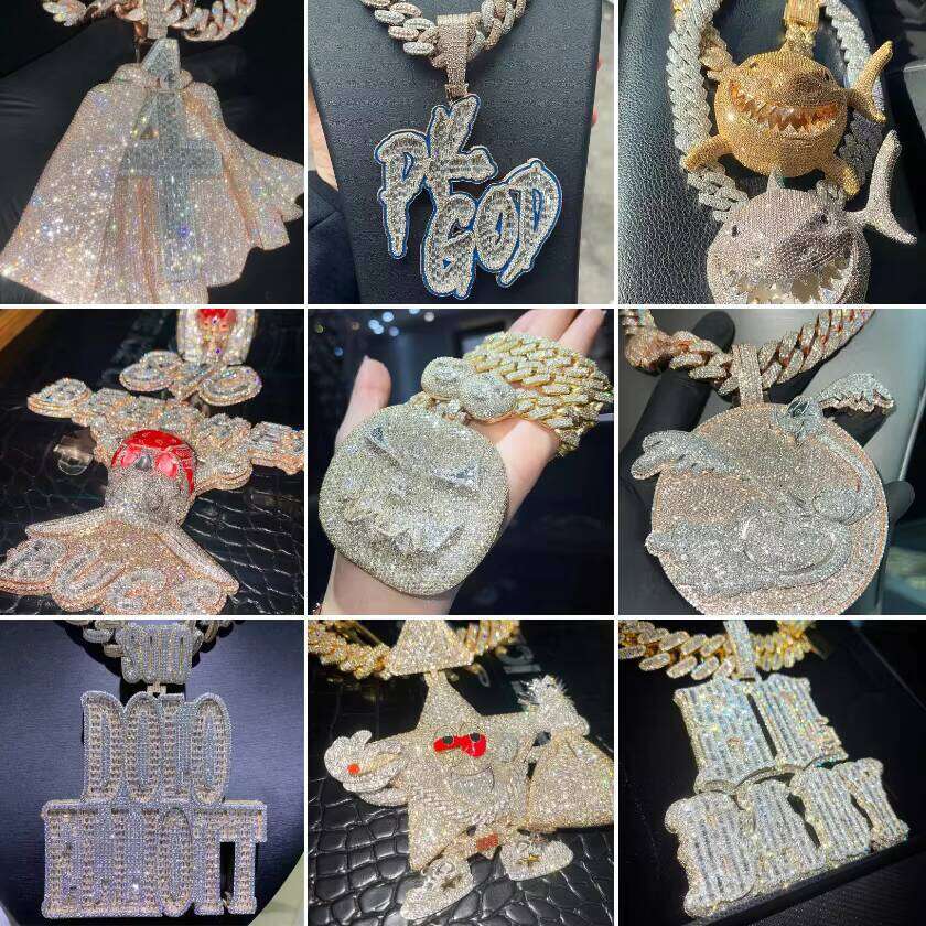 GIA Certified Iced Out Lab Grown Men's Hip Hop Style Sier Vvs Chain Pendant Boutique Jewelry