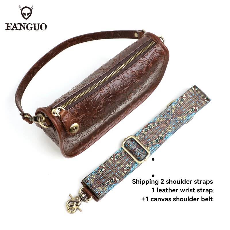 Solid Color Design Underarm Tote Fashion Genuine Leather Crossbody Messenger Handbag Retro Women's Shoulder Bag