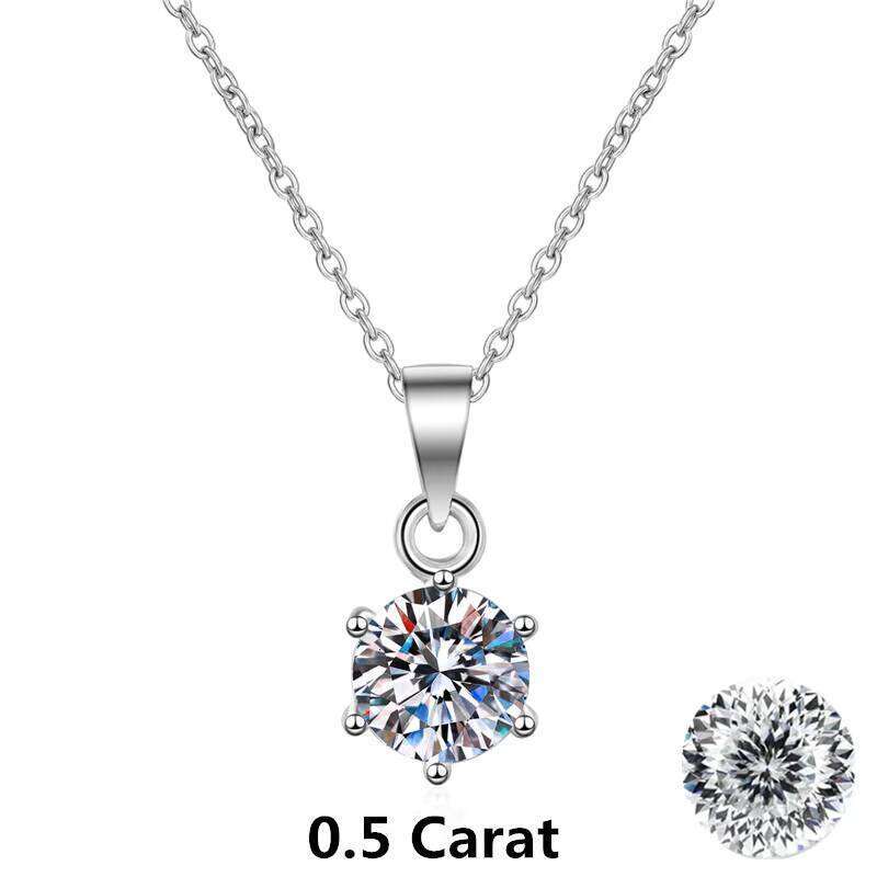 Classic Six Claw Moissanite Jewelry Collar Chain White Gold Plated Sterling Sier 1ct 5ct Dia Pendant Necklace