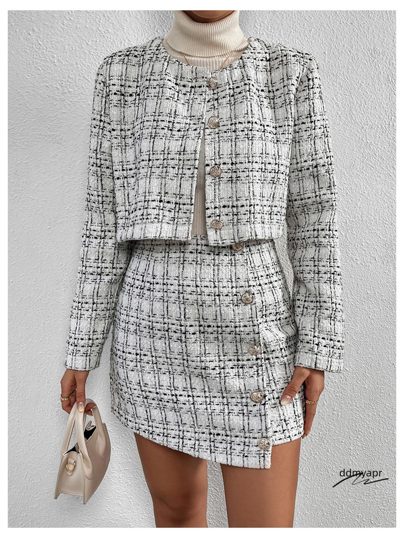 Free Shipping Designer High-End Classic Quality Top Jacket Hot ddmyday Selling Light Half Body Short Skirt Set