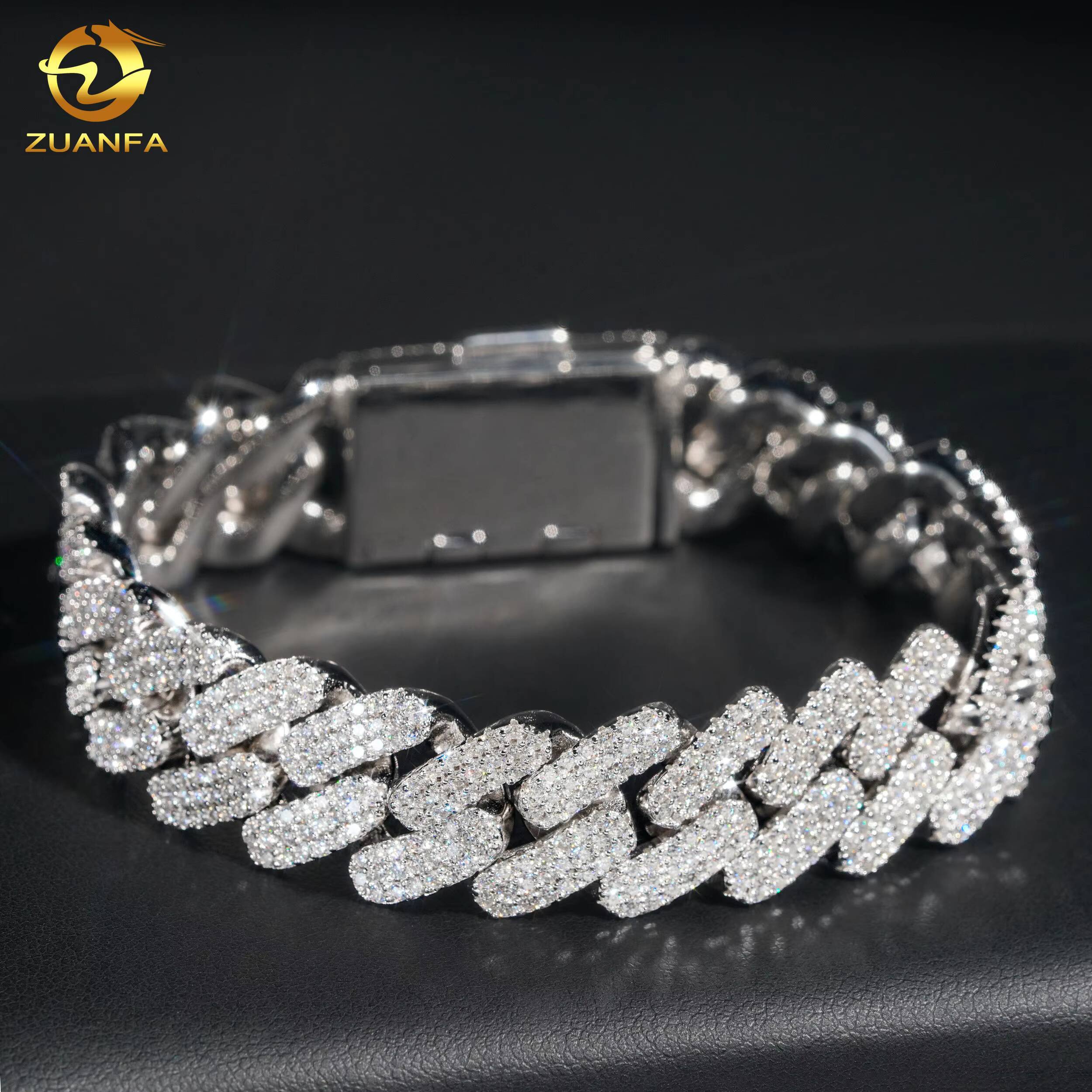 Wholesale 925 Sterling Silver VVS Moissanite Diamond Iced Out 16mm 3 Rows Diamond Cuban Link Chain Necklace Cuban Bracelet