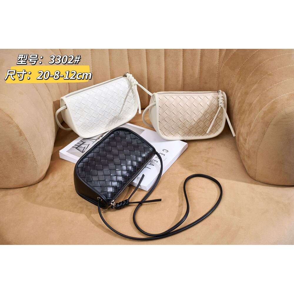 2024 Summer New Genuine Leather Handheld Square Fashion Woven Double Zipper Single Shoulder Crossbody Small Casual Women's Bag