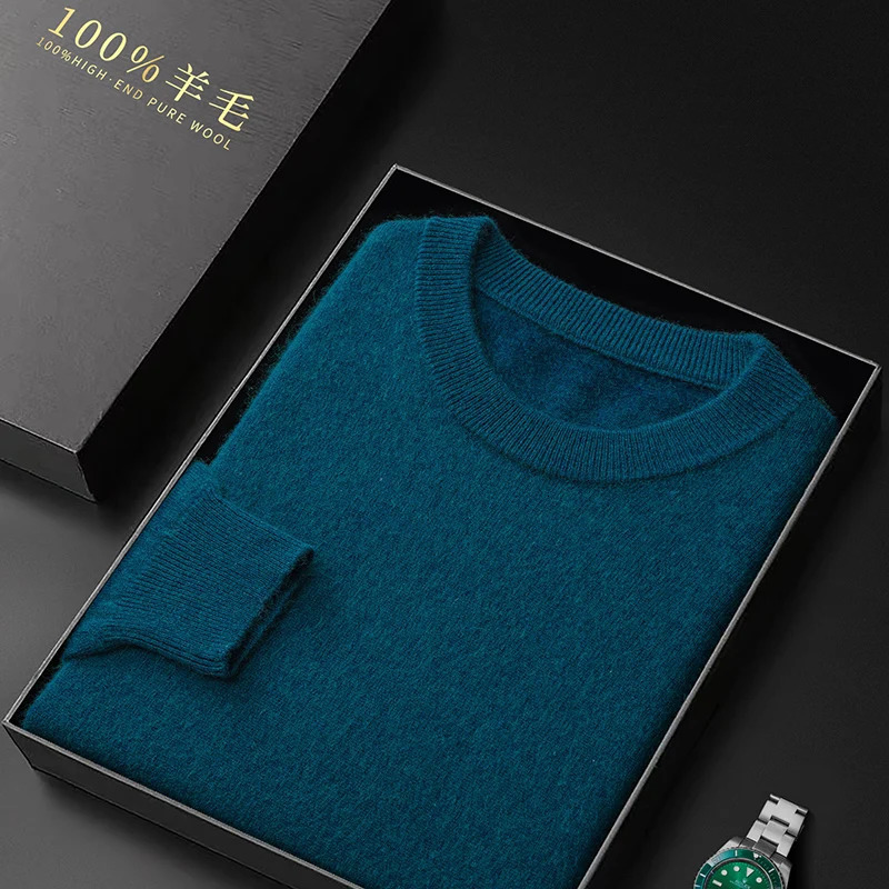 FallWinter Cashmere Sweater Mens 100 Pure Wool Thick Crewneck Casual Knitted Bottom Shirt 250905