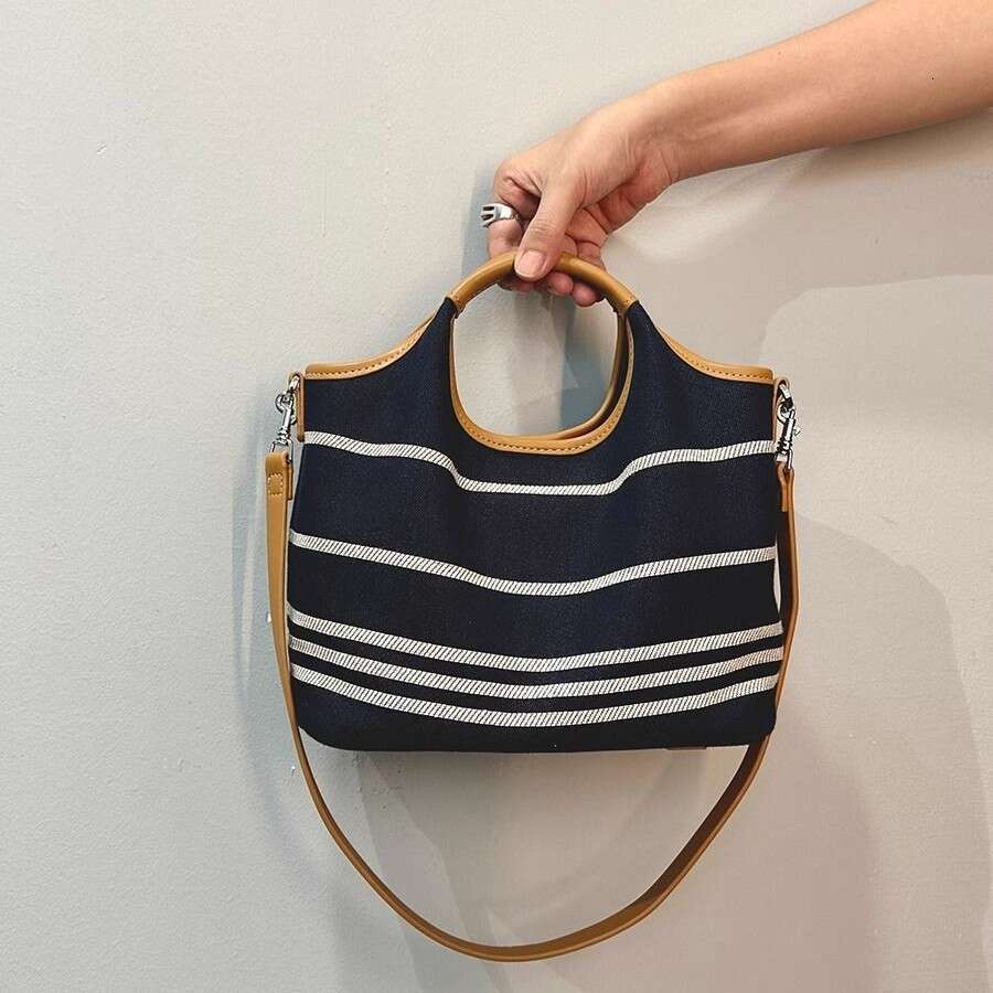 Denim Striped Handbag for Women 2024 New Fashion Single Shoulder Underarm Color Block Casual Crossbody Bag