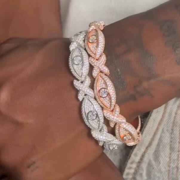 Fashion Rapper Hip Hop Jewelry Evil Eye Diamond Bracelet Men 925 Silver Iced Out Moissanite Bracelet Men