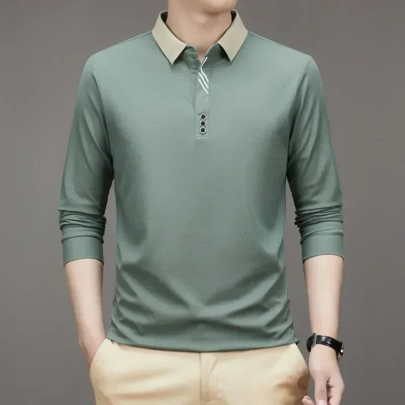 Mens Long Sleeve Turndown Collar Waffle Tshirt Business Casual Polo Shirt Tee 250905
