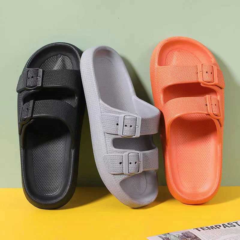 Soft Sole Home Slippers Men Summer Adjustable Buckle NonSlip Beach Flip Flops Man Comfortable Thick Bottom Platform Sandals W250905