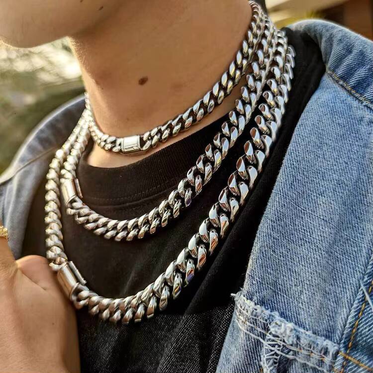 GZYS JEWELRY Wholesale 10 12 14 mm High Quality 18 k Gold Plated Chain Stainless Steel Cuban Link Gold Chain Men