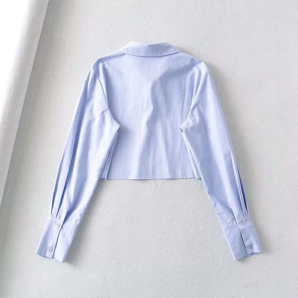College Style Hot Girl High Waist Short White Shirt Women Spring Summer Turndown Collar Singlebreasted Frayed Long Sleeve Blouse 210430
