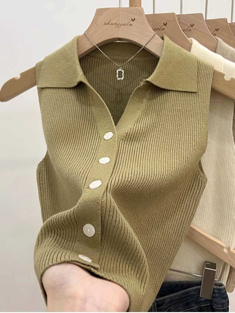 Solid Color Knitted for Women Cardigan Korean Single Breasted Sleeveless Jumper Woman Round Neck All Match Cardigans Outwear Z250905