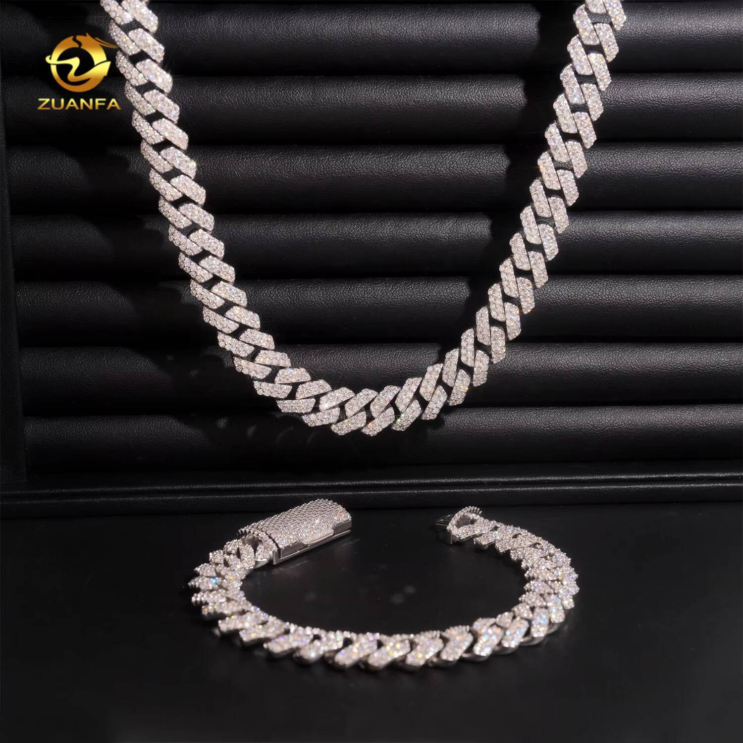 Ready to Ship Iced Out 12mm 2 Rows Cuban Link Chain 925 Sterling Silver Moissanite Diamond Hip Hop Jewelry