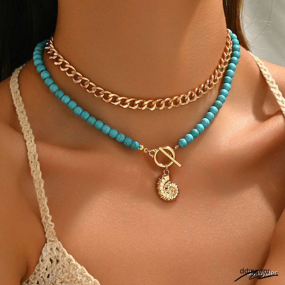 Fashion Jewelry - Beaded Green Turquoise Seashell Pendant Necklace, Ocean-Style Collar ddmydec Necklace For Women ddmydec
