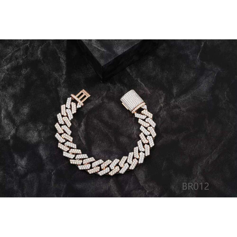 Two Row VVS Cuban Link Chain Bracelet New Design Iced Out Moissanite Jewelry Dia Main Stone for Gift From India