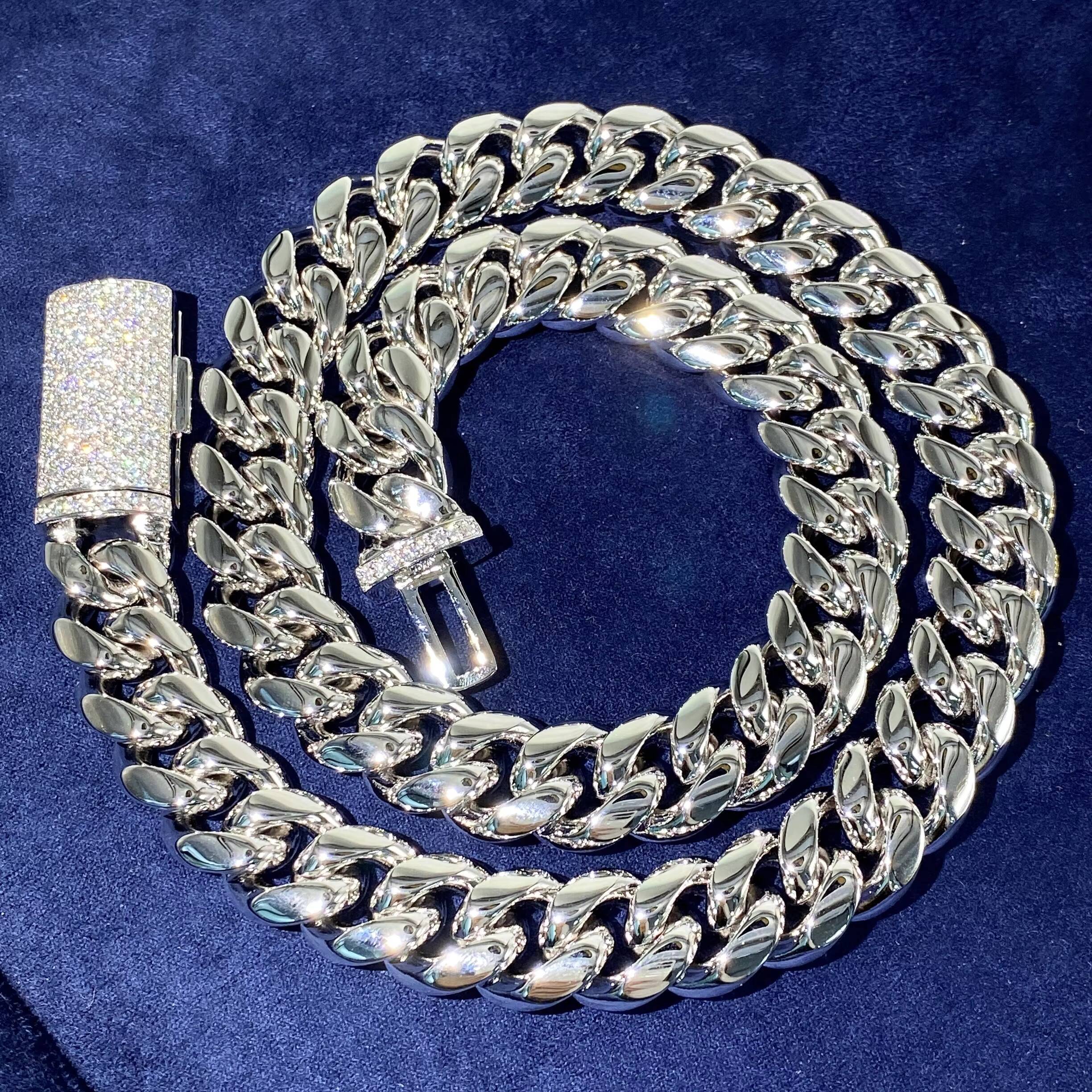 Size 8MM 10MM 12MM 14MM VVS1 Moissanite Diamond Stainless Steel Wholesale Cuban Chain Necklace