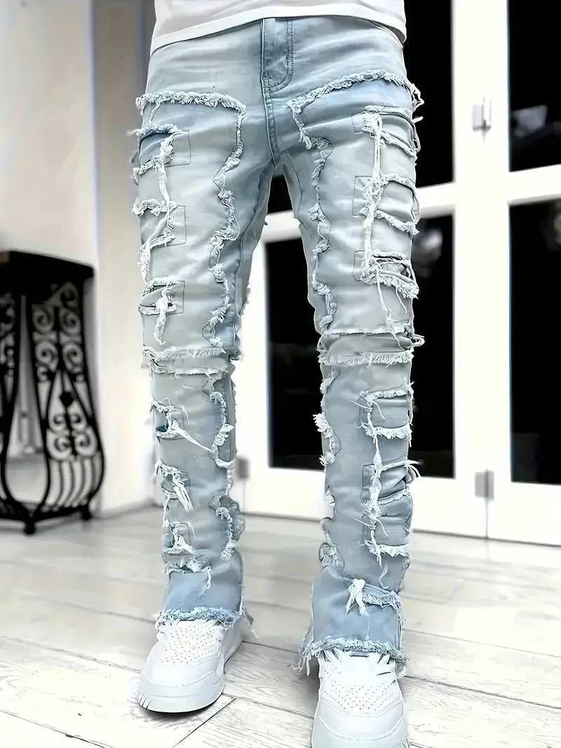 Y2k hiphop style fringed jeans mens casual street style stretch jeans W250905