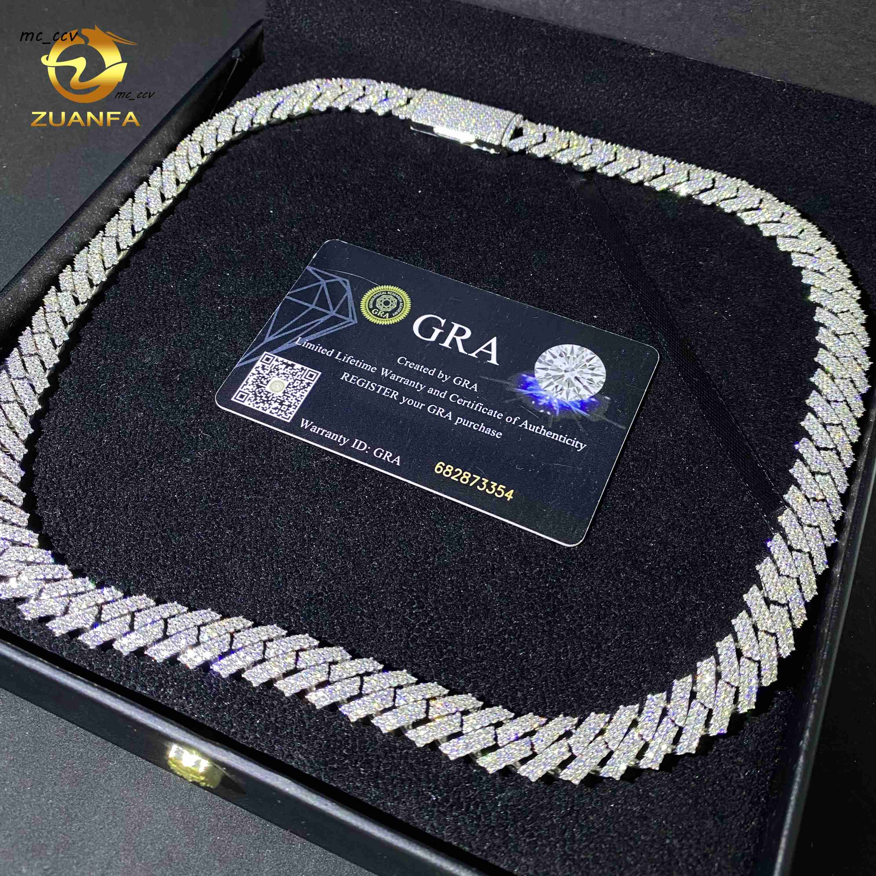 Hot Sale12mm 2Rows 925 Silver Hip Hop Jewelry Bracelet Iced Out VVS Moissanite Diamond Cuban Link Chain Necklace GRA Certificate