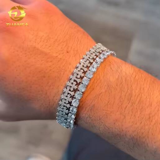 85mm Hip Hop Jewelry Custom VVS Moissanite Bracelet Sliver 925 Cuban Link Chain Diamond Iced Out Cross Necklace Bracelet