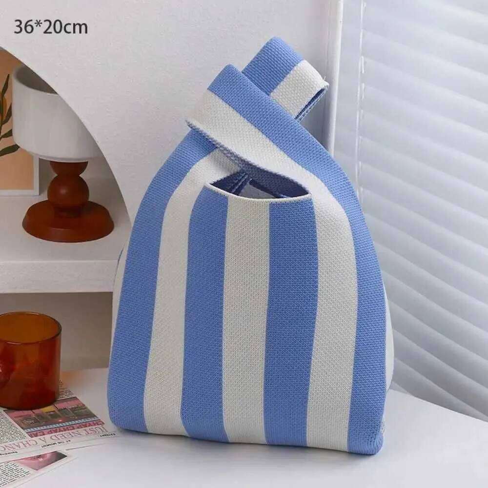 Reusable Wrist Handbag Strip Fem Shopping Large Capacity Knitted Bucket Bag Y241106