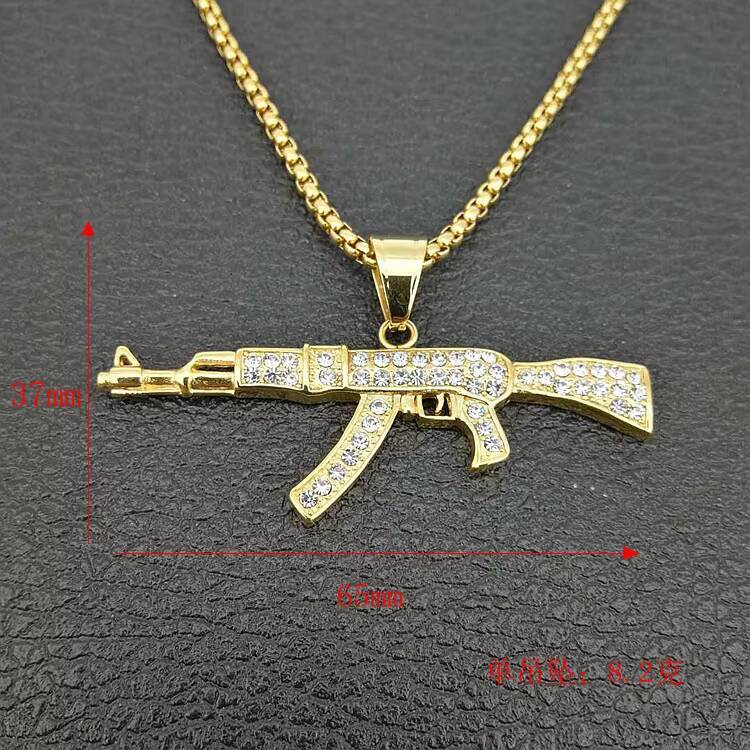 GZYS JEWELRY Bulk Cheap Hiphop Jewelry 18k Stainless Steel Gold Gun Pendant Mens