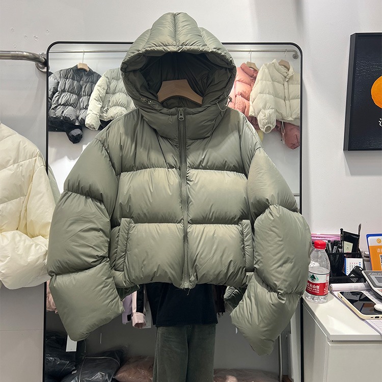 2025 Winter Lightweight White Duck Down Hooded Loose Puffer Jacket Warmer Oversize Jacket Cotton Long Sleeve Zipper Padded Coat