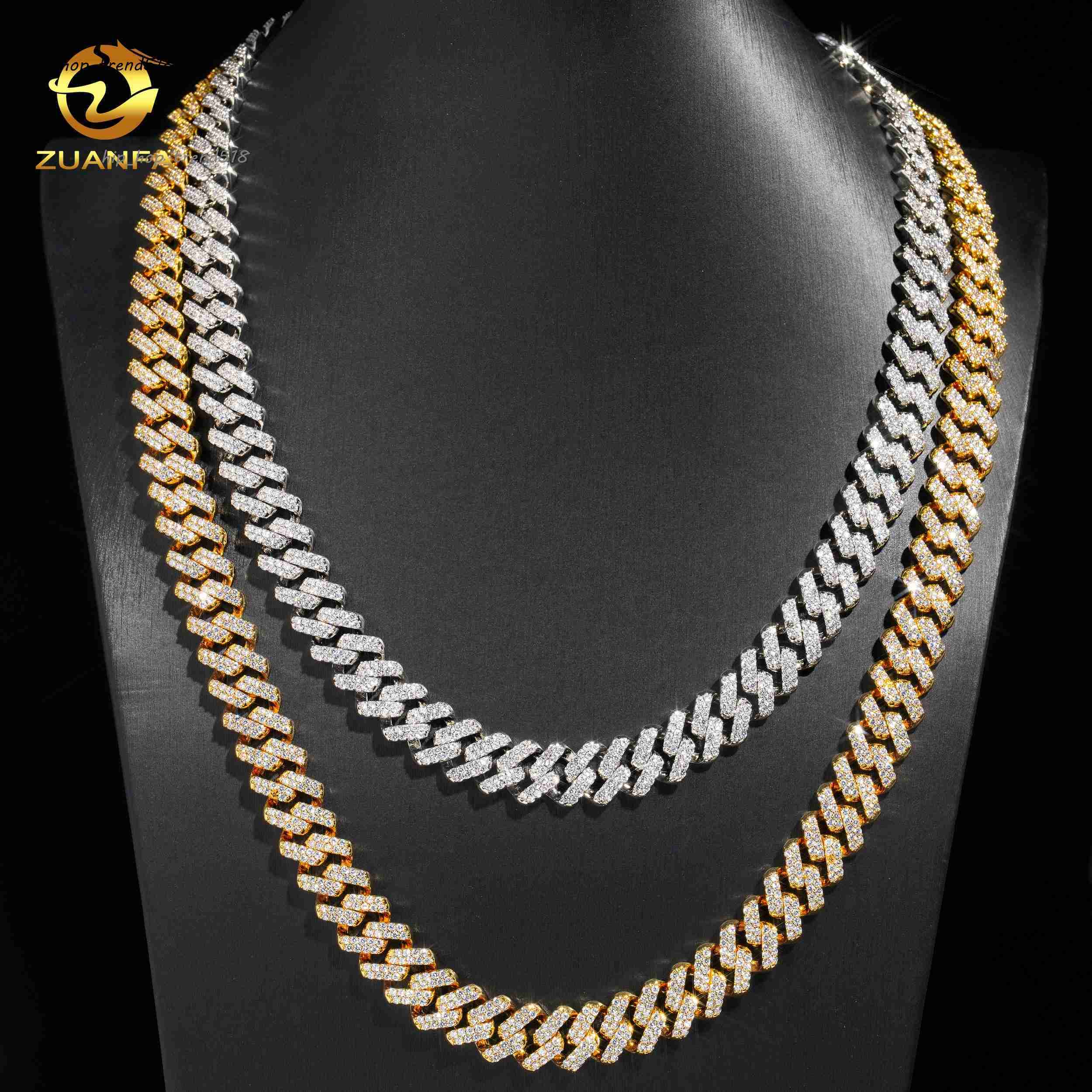 Hip Hop Jewelry Luxury Custom High Quality Brass Moissanite 5A Moissanite Initial Necklace Cuban Link Chain