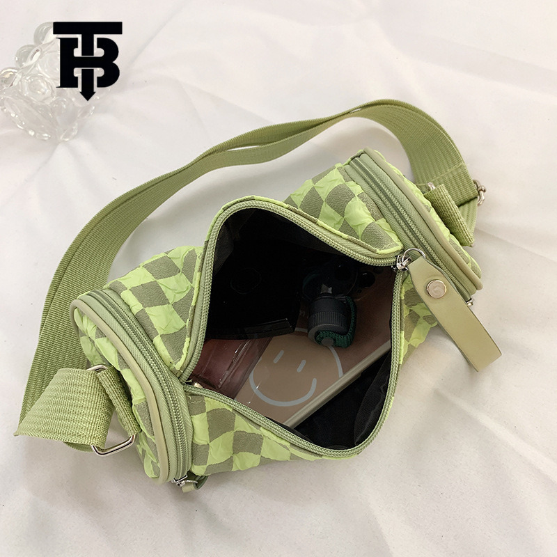 TB BHULAMTE Designer Bag 2025 New Women's Single Shoulder Bag Trendy Fashion Crossbody Phone Bag Checkerboard Wide Strap Cylinder Bag Luxury Bag 