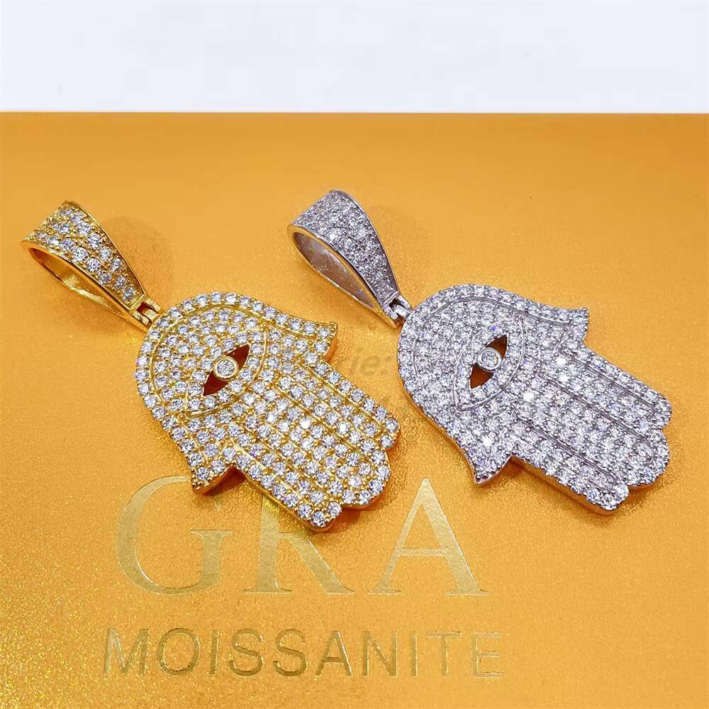 Iced Out White Gold Hamsa Hand Pendant Charm Hip Hop Jewelry for Online Store for Wholesale Agent in Stock