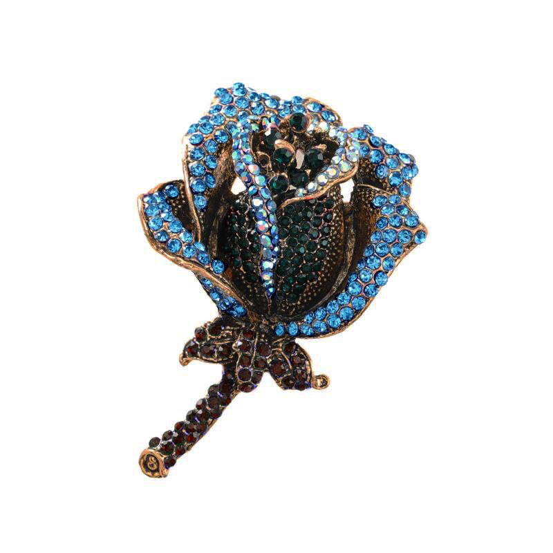 Ins Alloy Diamond-set Rose Brooch Floral Women Exaggerated Popular Brunette Suit Pin Accessories
