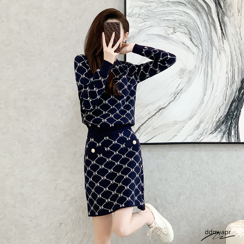 Style Fashion Casual Suit For Women 2025 Autumn Ddmydec Winter Jacquard Sweater Knitted Two-Piece Set Skirt Trendy Ddmydec Ddmydec Ddmydec Ddmydec