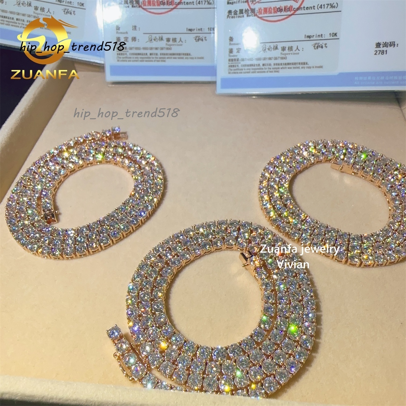 Fine Jewelry 4MM Customized 10K Real Gold D Color VVS Moissanite Diamond Men Women Moissanite Tennis Chain Necklace