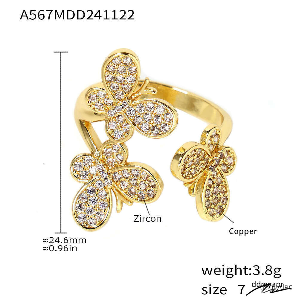 Gold Plated Butterfly - Open Adjustable CZ Flower Ring For Women ddmydec | Dainty Bohemian Stackable Jewelry (Size 7) ddmydec