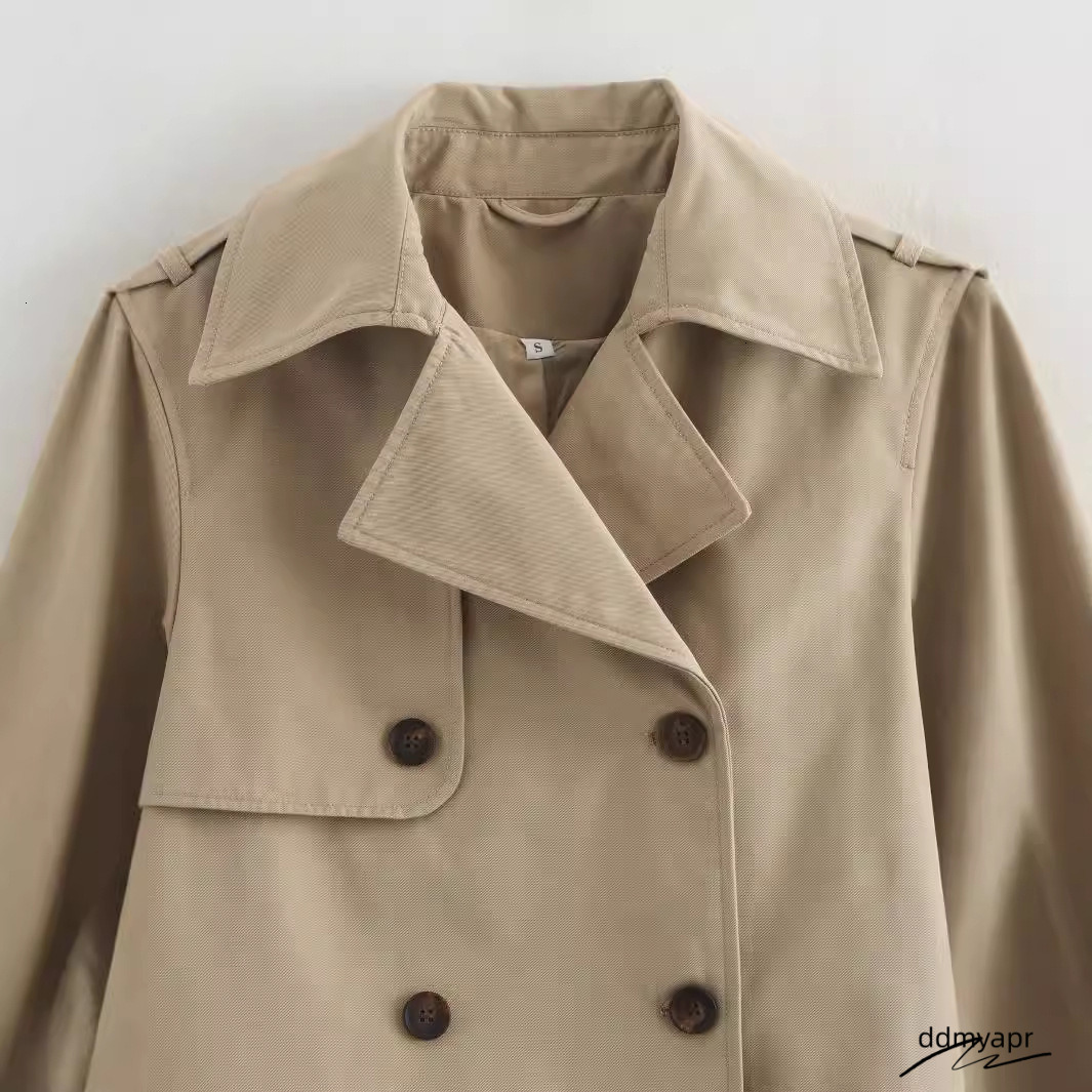 Spring Autumn Simple Short Trench Coat For ddmyday Women High-End Korean Style Double Breasted Lace-Up Windbreaker Jackets 240202 ddmyday ddmyday ddmy